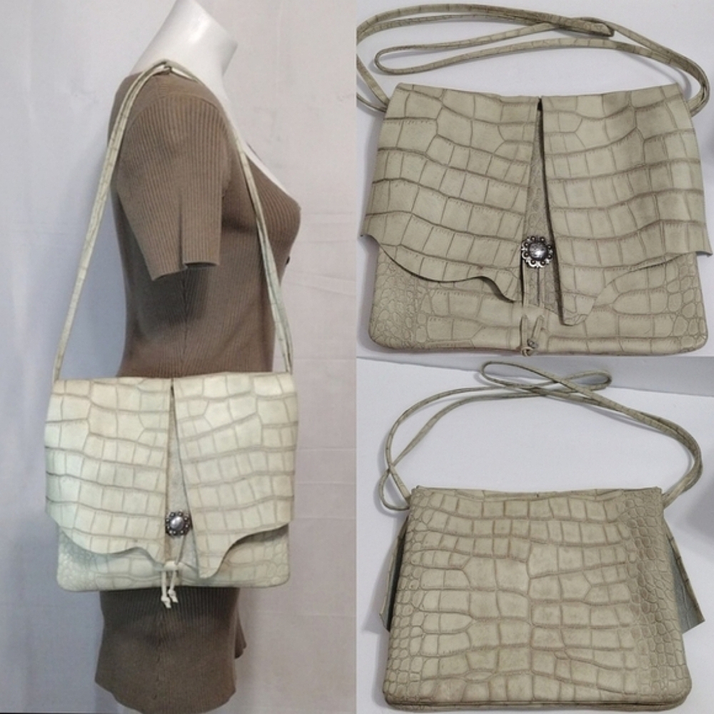Esperanza Alligator Embossed Leather Shoulder Bag Double Strap Medium Handbag